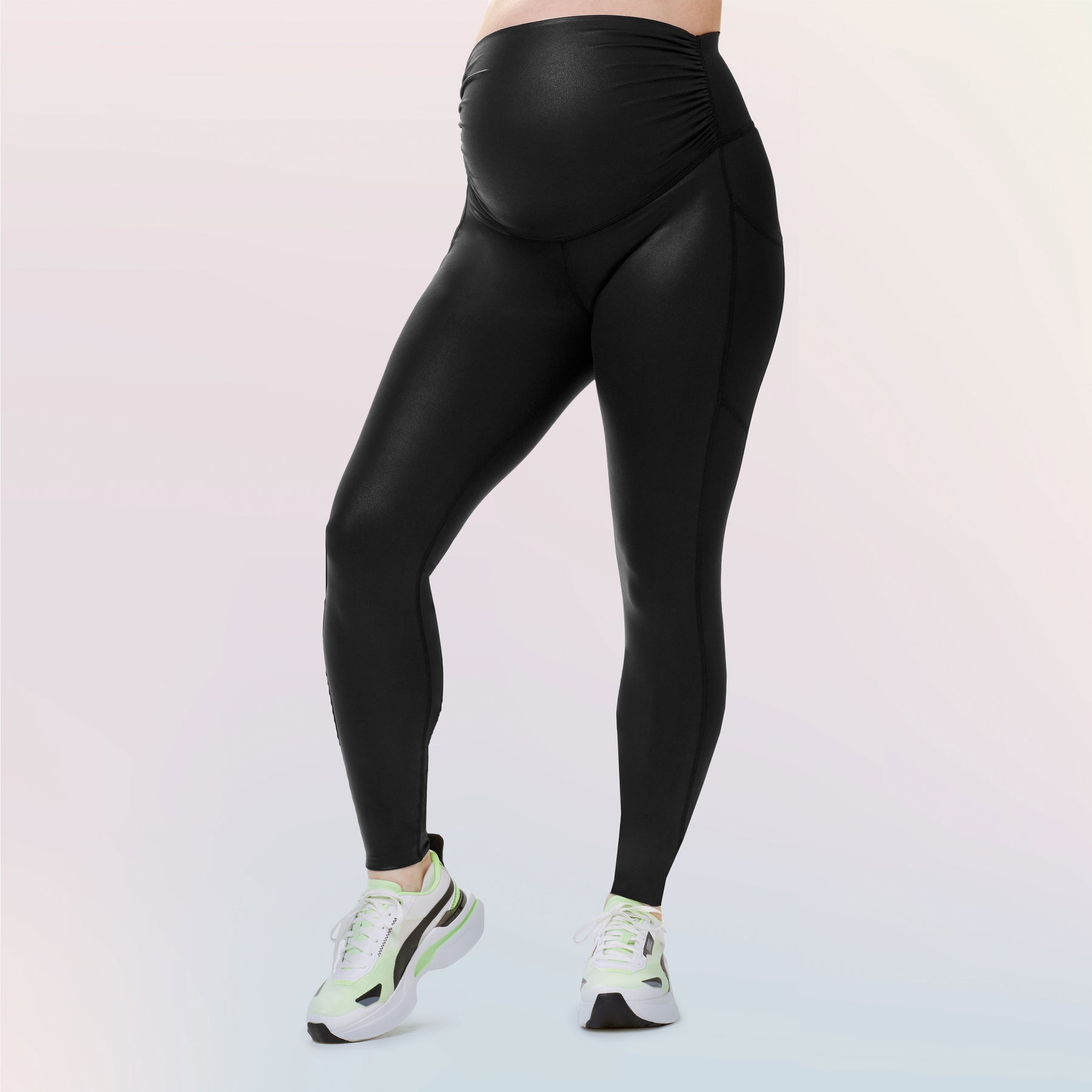 Black Faux Leather Effect Maternity Active Leggings– PinkBlush